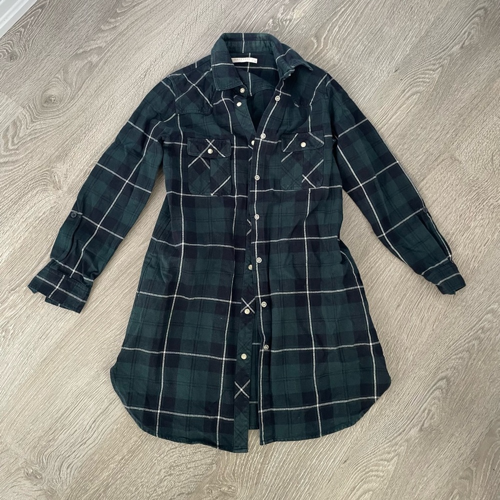 Green Long Sleeve Long Plaid Shirt